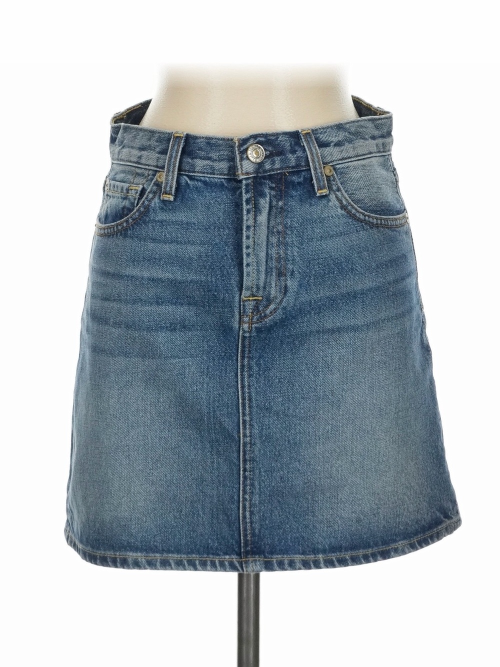 7 For All Man Kind High-Rise Mini Denim Skirt in Faded Blue